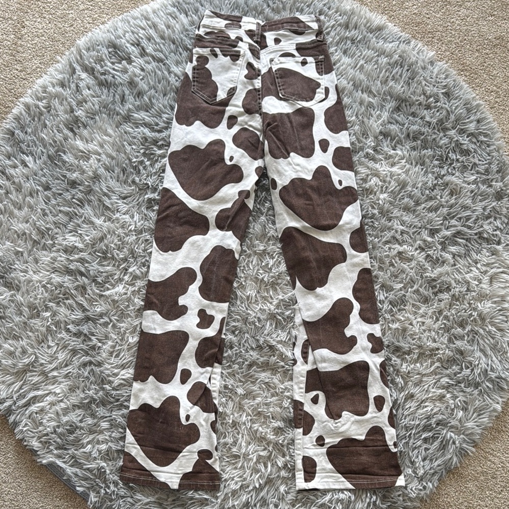 Fashion Nova Cow Print Flare Jeans - Brown and White - Picture 3 of 3